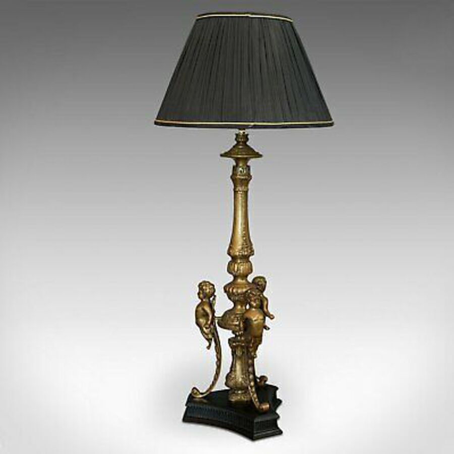 Antique Vintage Table Lamp, English, Gilt Metal, Cherubic Light, 20th Century, C.1990