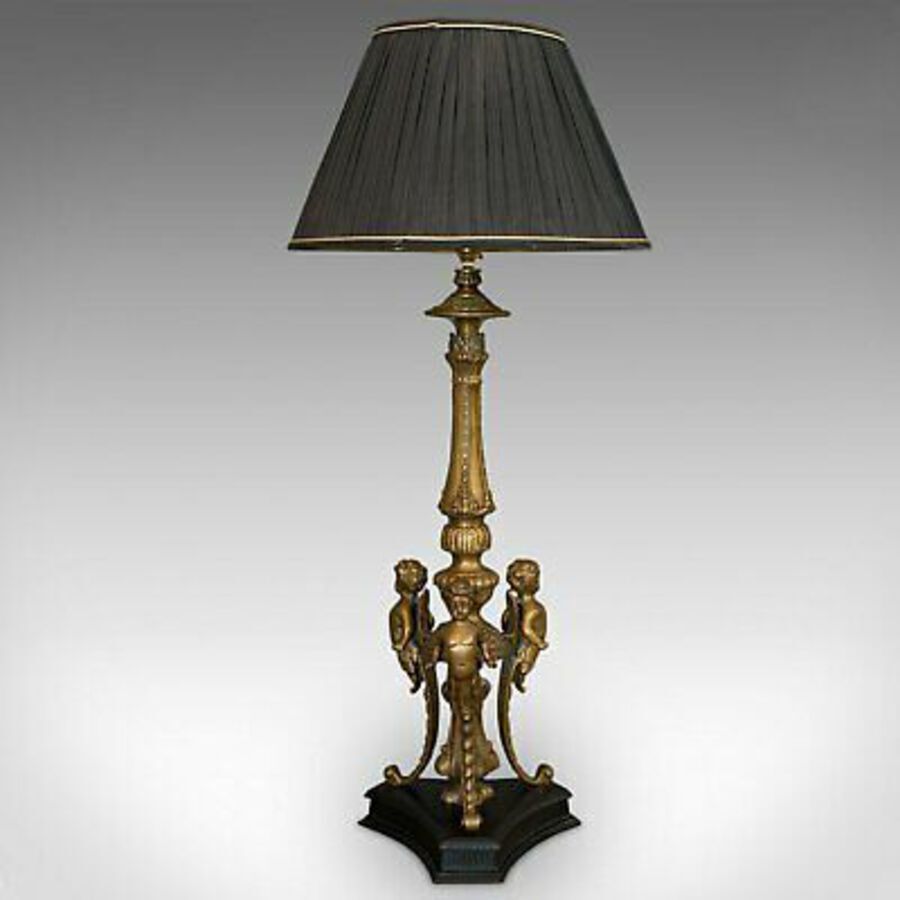 Antique Vintage Table Lamp, English, Gilt Metal, Cherubic Light, 20th Century, C.1990