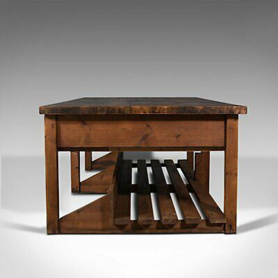 Antique Large Antique Craftsman's Table, Pine, Kitchen Island, Retail, Bench, Victorian