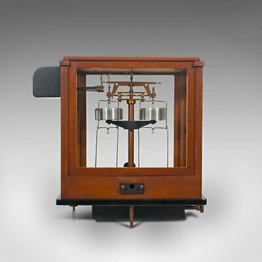 Antique Vintage Balance, English, Mahogany, Scientific Scales, Stanton Instruments, 1960