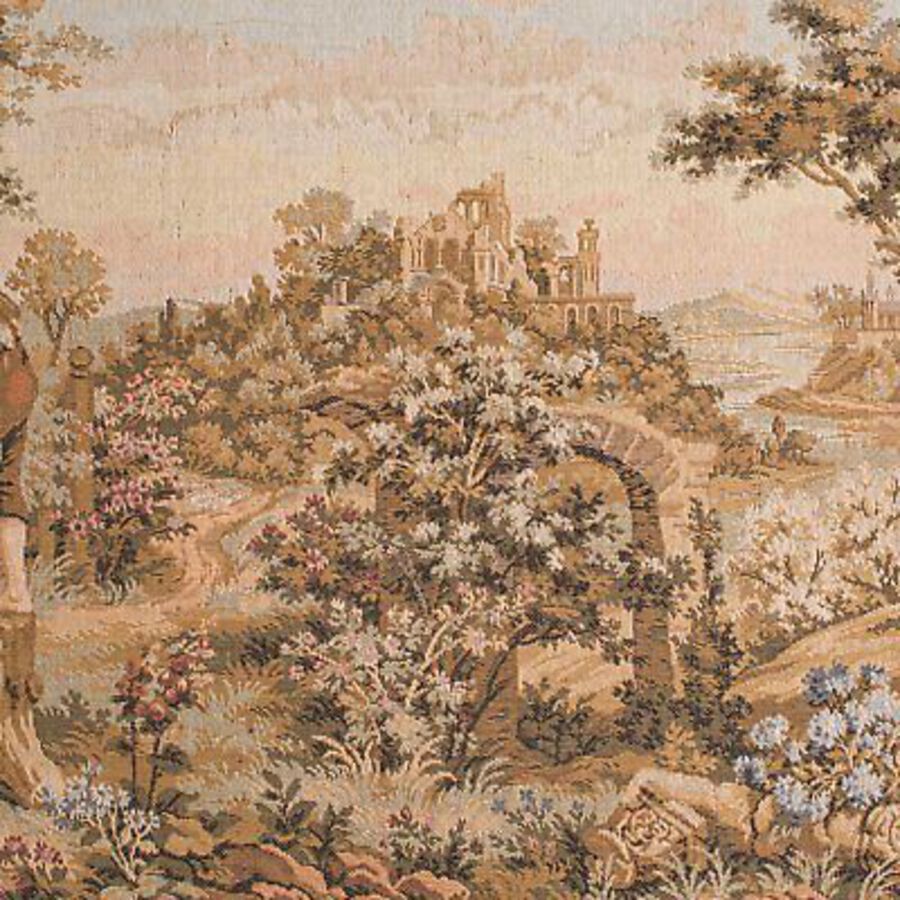 Antique Antique 5' Panoramic Tapestry, French, Needlepoint, Display Panel, Edwardian