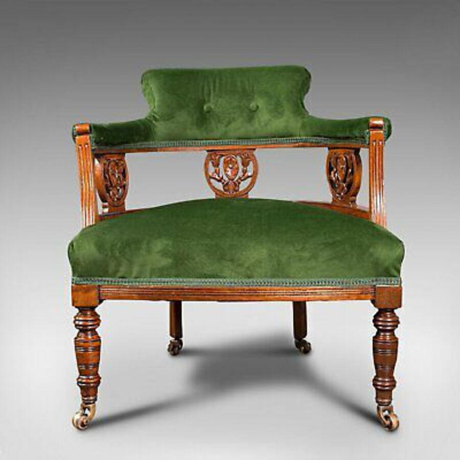 Antique Antique Tub Chair, English, Velvet, Mahogany, Elbow, Seat, Edwardian, Circa 1910