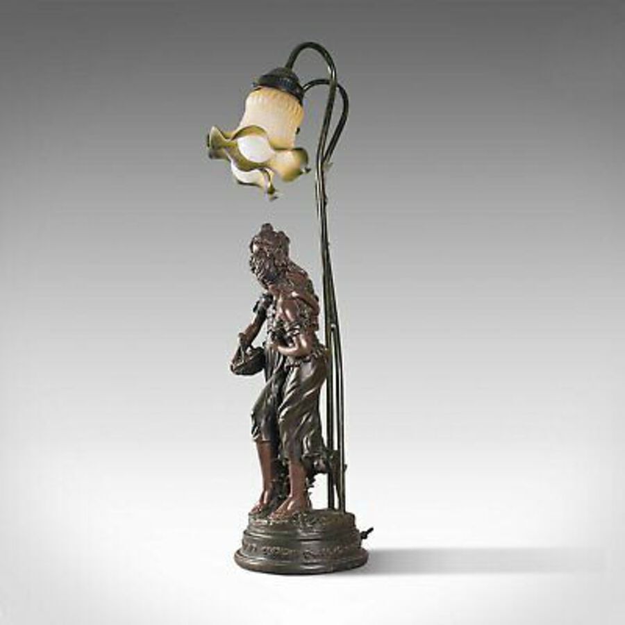 Antique Vintage Decorative Lamp, French, Spelter Bronze, Female, Figures, Table Light
