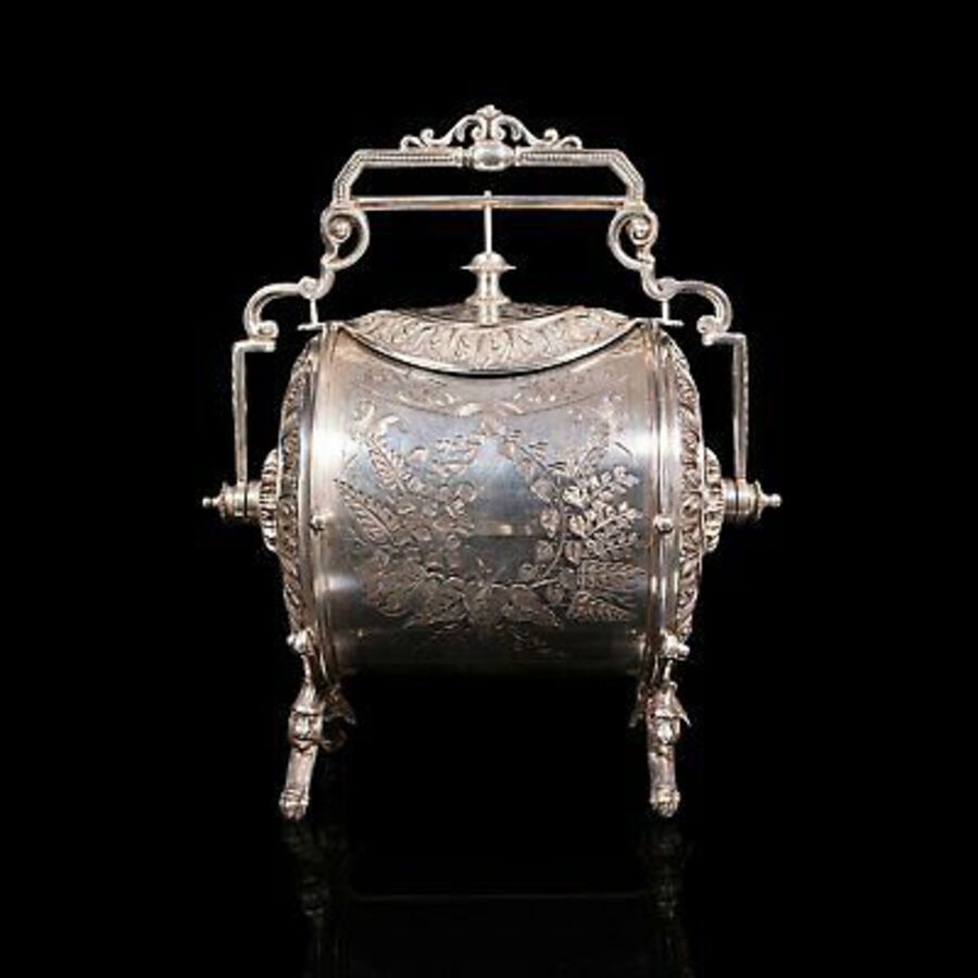 Antique Antique Engraved Biscuit Barrel, Silver Plate, Decorative Jar, Victorian, C.1860