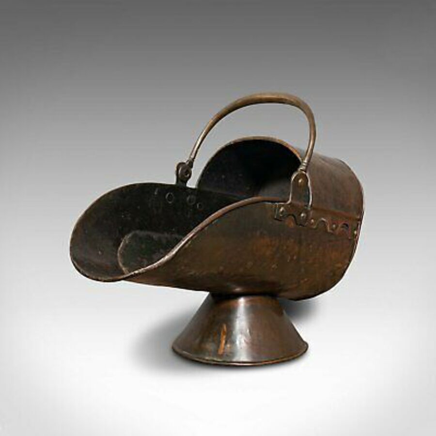 Antique Antique Helmet Fire Basket, Copper, Coal Scuttle, Fireside, Bin, Victorian, 1880