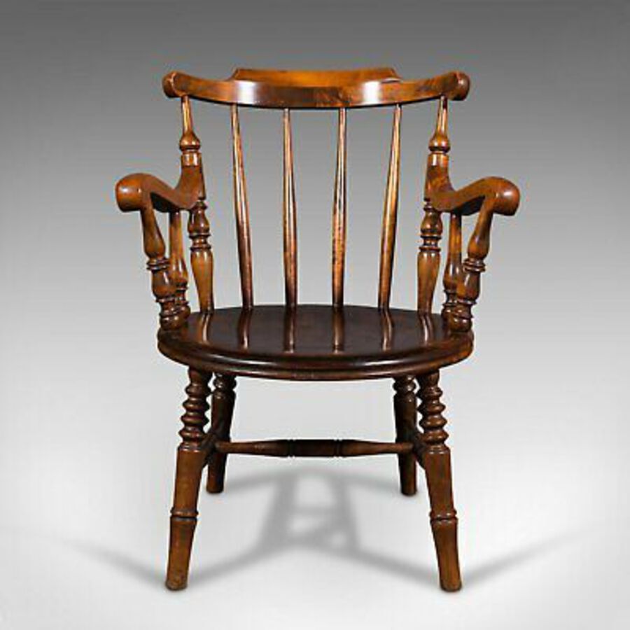 Antique Antique Fireside Elbow Chair, English, Beech, Occasional Seat, Victorian, C.1890