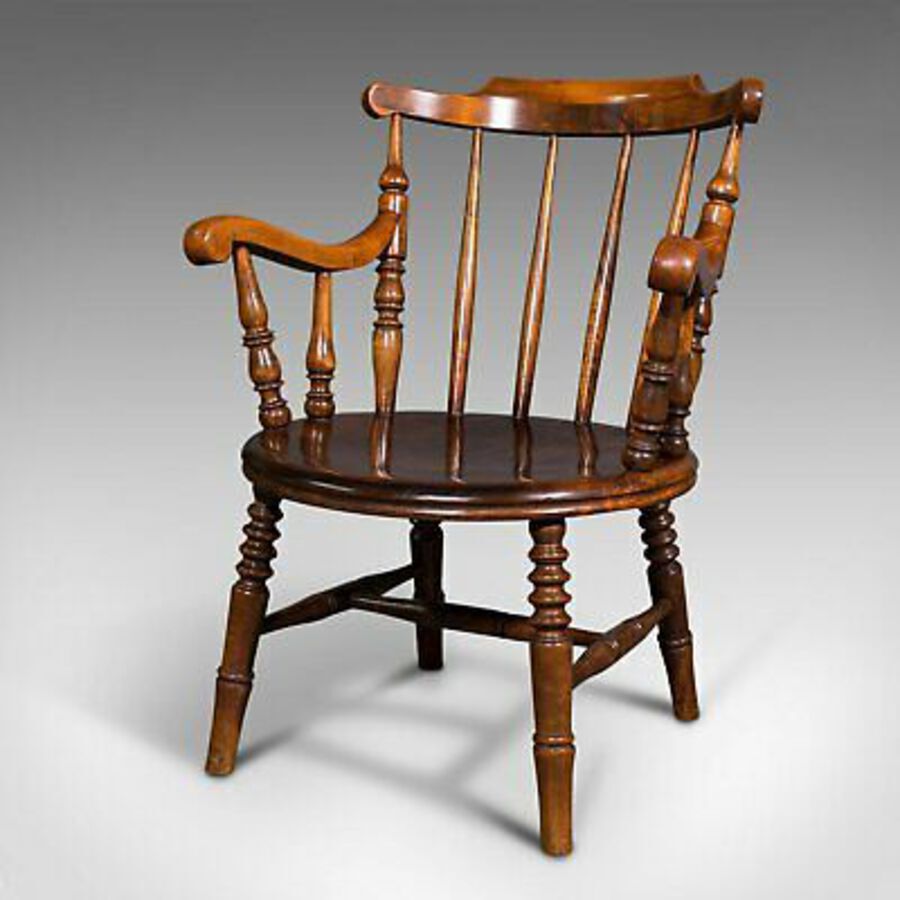 Antique Antique Fireside Elbow Chair, English, Beech, Occasional Seat, Victorian, C.1890