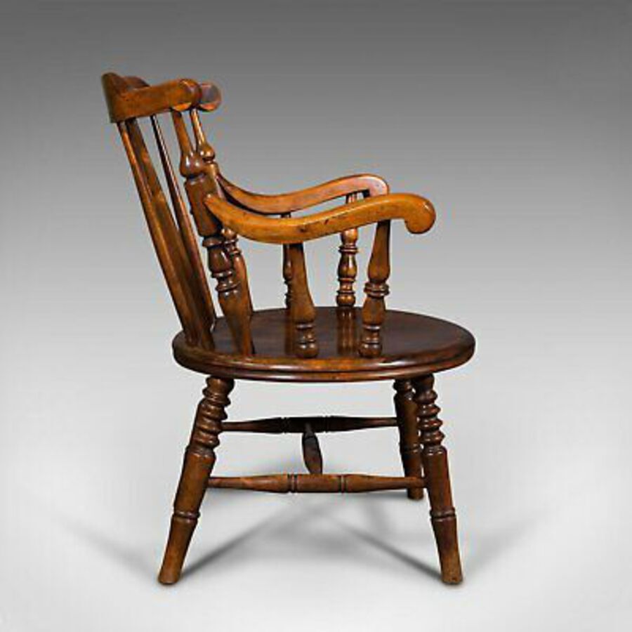 Antique Antique Fireside Elbow Chair, English, Beech, Occasional Seat, Victorian, C.1890