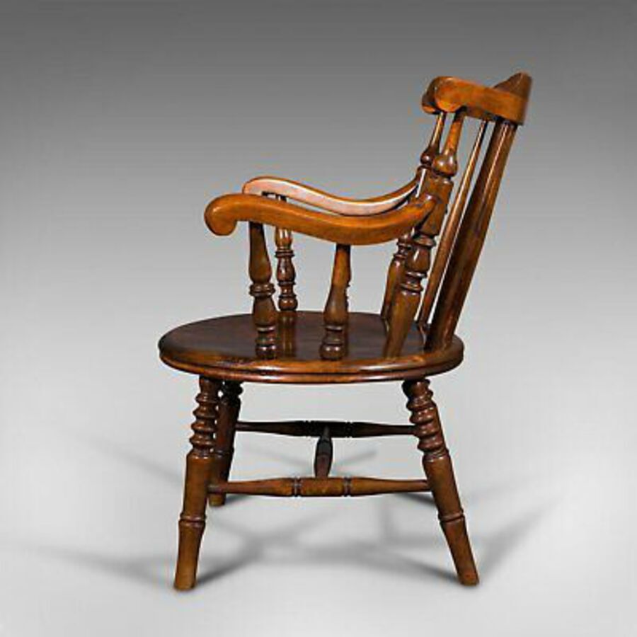 Antique Antique Fireside Elbow Chair, English, Beech, Occasional Seat, Victorian, C.1890
