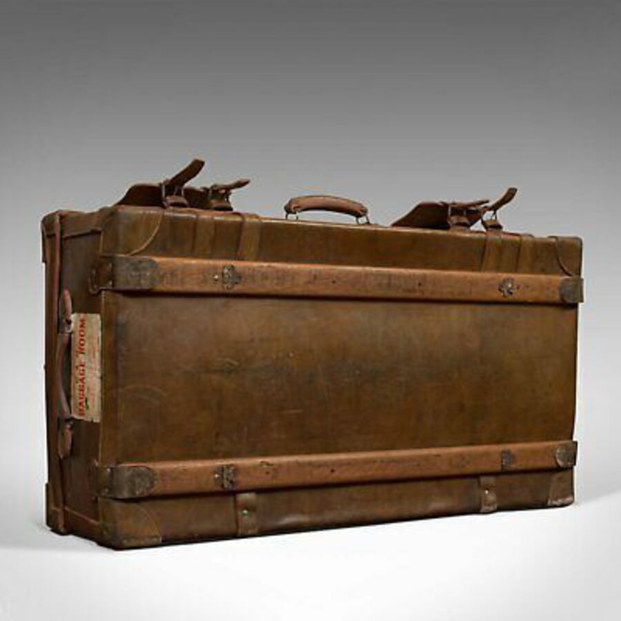 Antique Very Large Antique Travel Suitcase, English, Leather, Steamer, Shipping Trunk