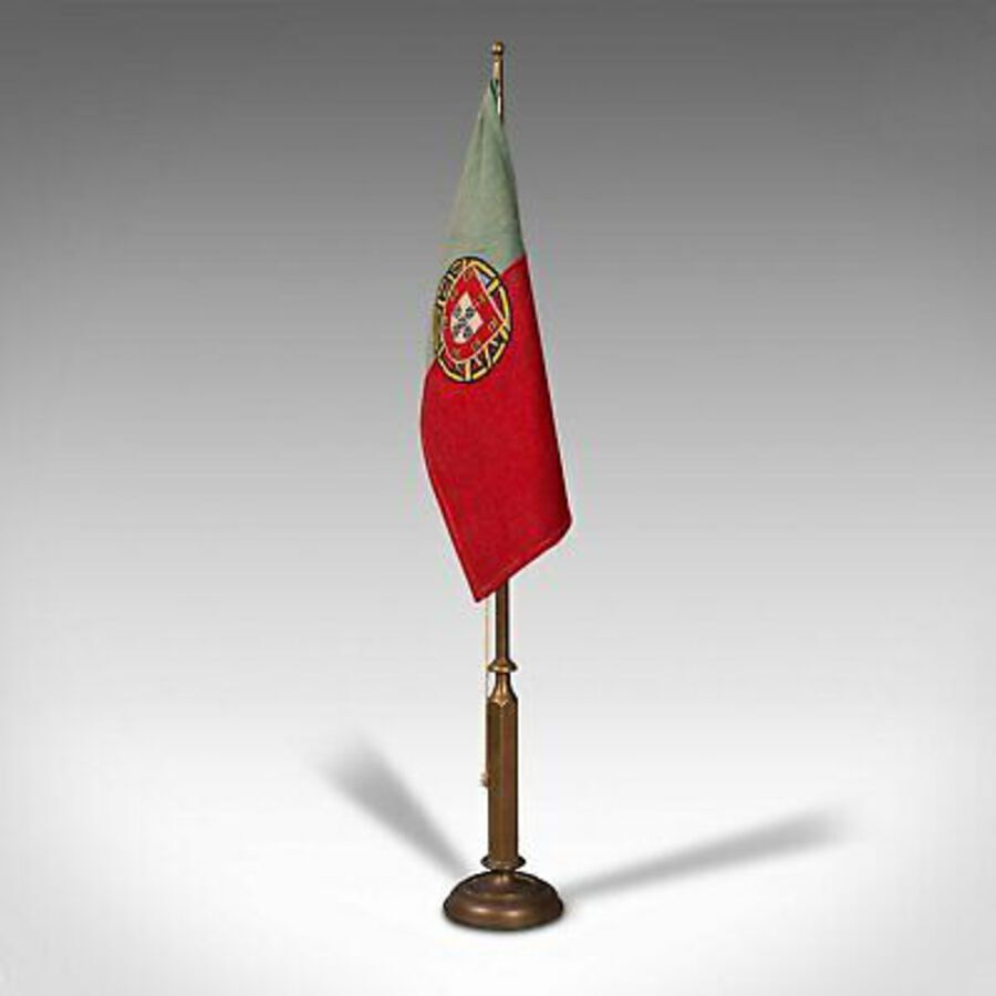 Antique Antique Diplomat's Desk Flag, Continental, Brass, Portuguese, circa 1920