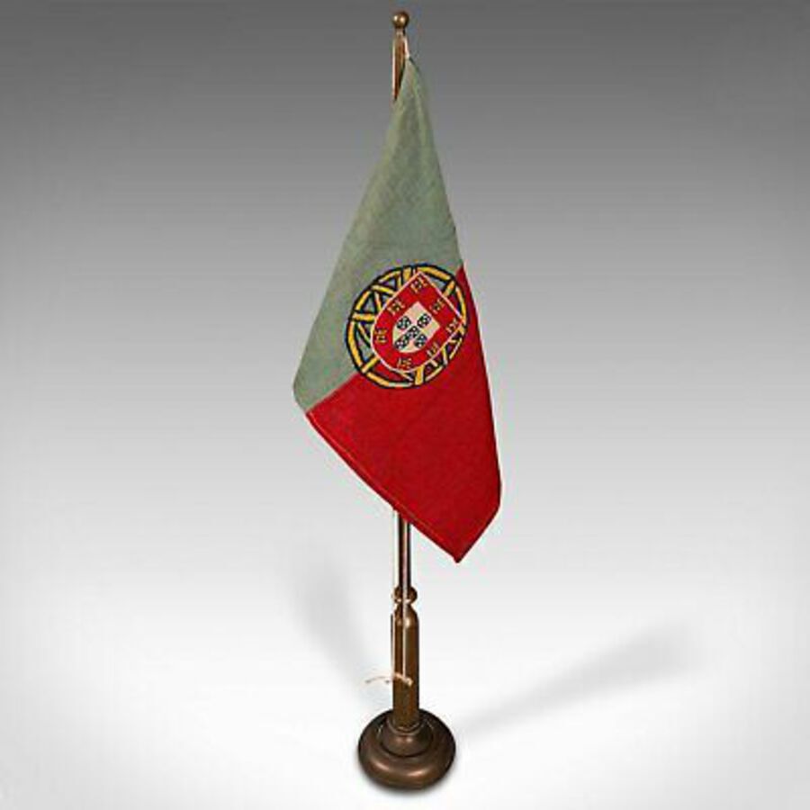 Antique Antique Diplomat's Desk Flag, Continental, Brass, Portuguese, circa 1920