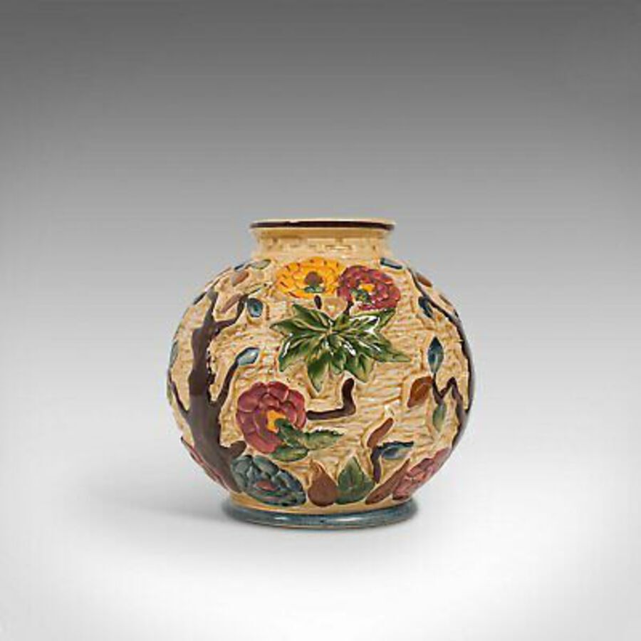 Antique Small Vintage Decorative Vase, English, Ceramic, Baluster Urn, Indian Tree, 1950