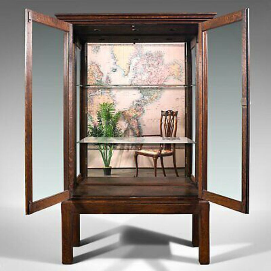 Antique Quality Antique Display Cabinet, English, Oak, Retail, Showcase, Edwardian, 1910