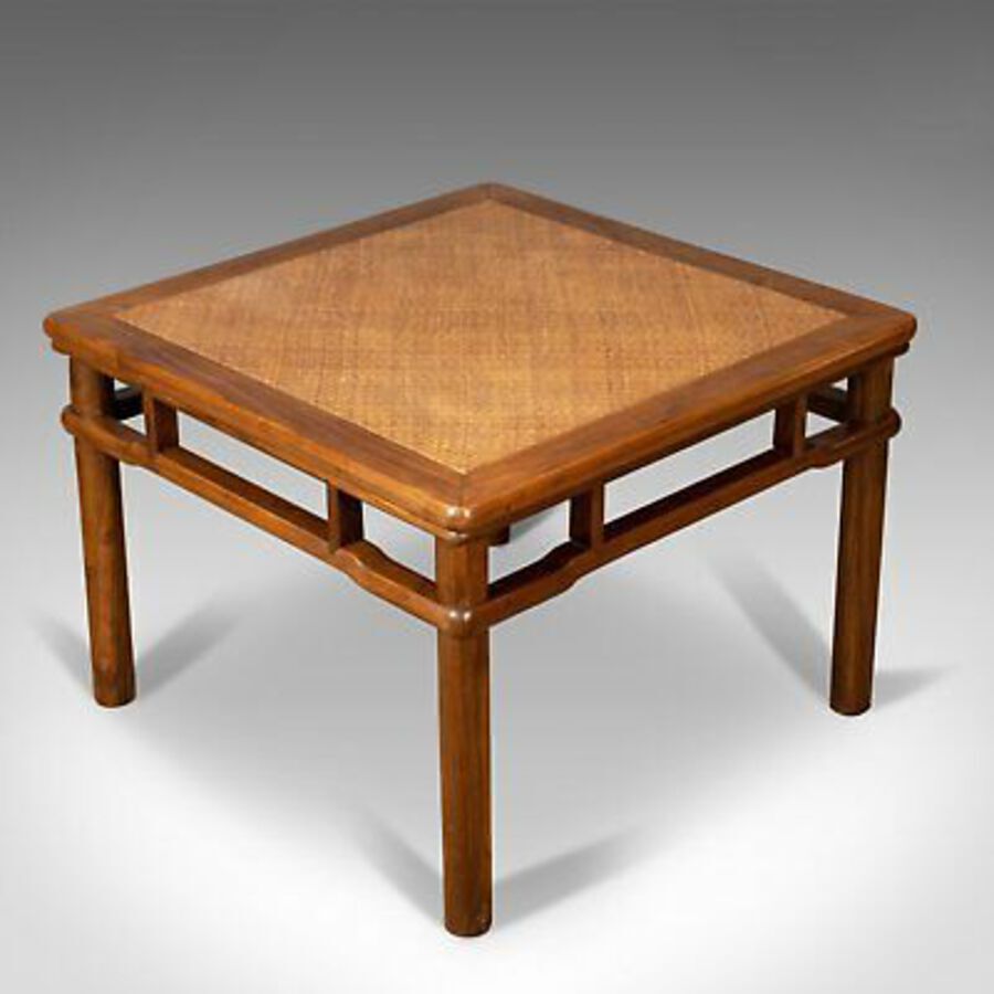 Chinese Elm and Rattan Coffee Table, Side, Lamp, Late 20th Century