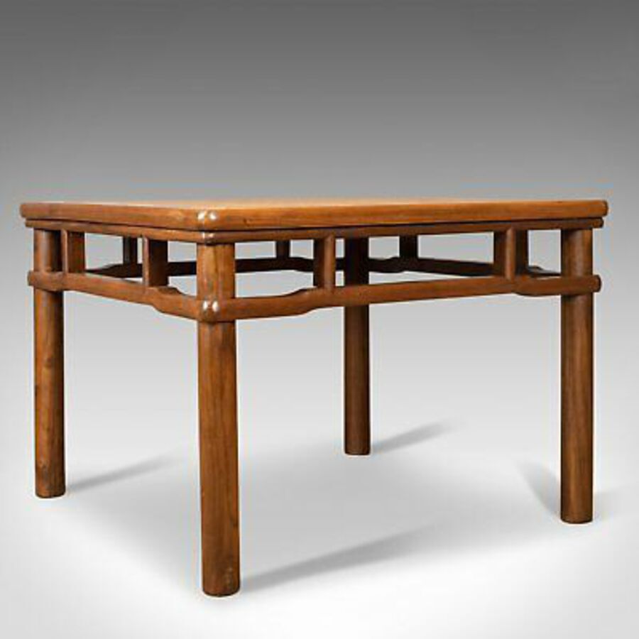 Antique Chinese Elm and Rattan Coffee Table, Side, Lamp, Late 20th Century