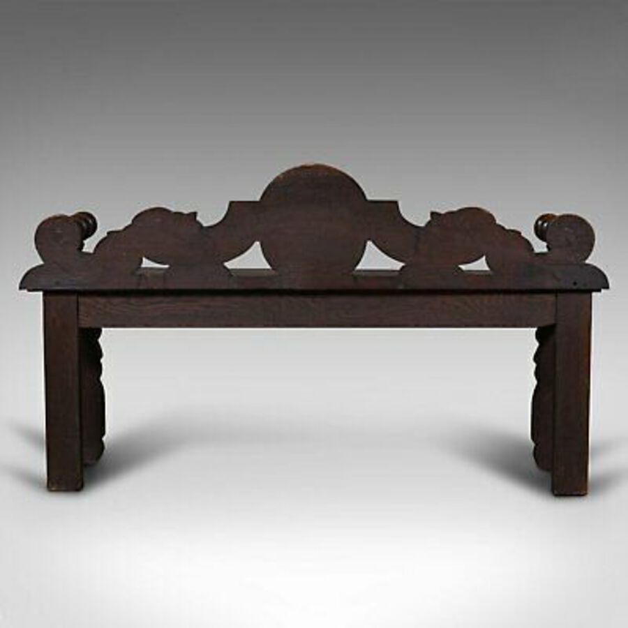 Antique Antique Gothic Bench, Scottish, Oak, Love Seat, Hall Pew, Victorian, Circa 1850
