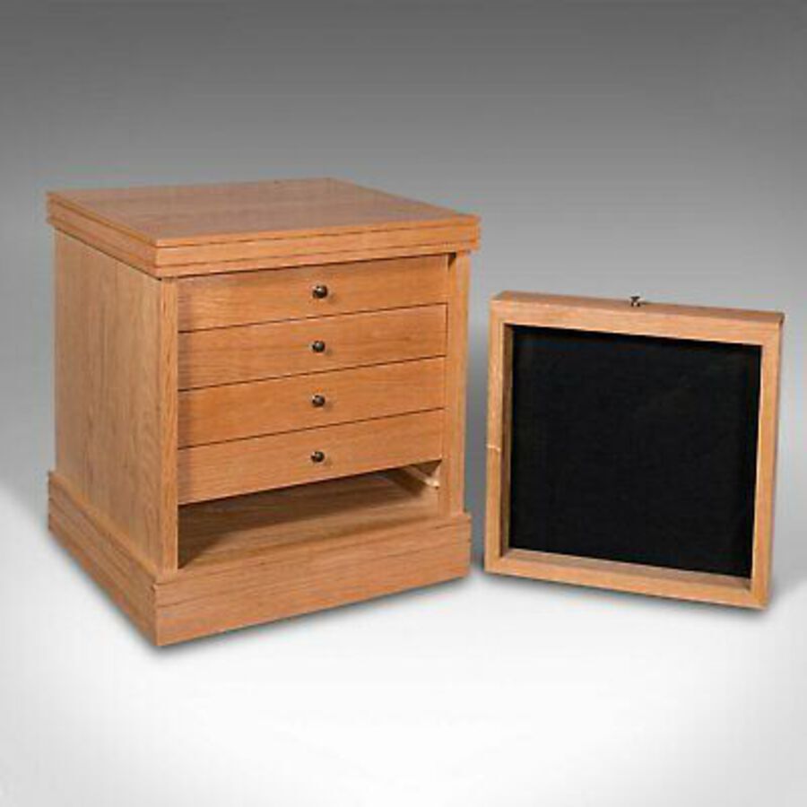 Antique Bespoke, High Quality Specimen Box, English, Oak, Watchmaker, Collector Cabinet
