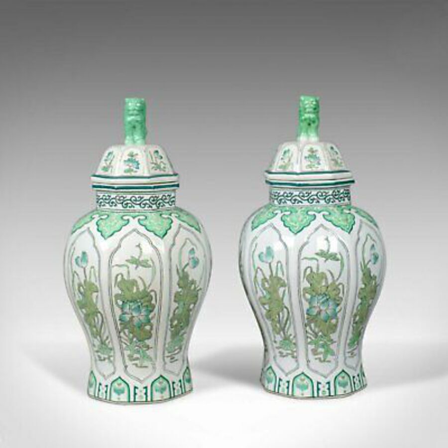 Antique Pair of Decorative Baluster Spice Jars, Porcelain, Vase 20th Century