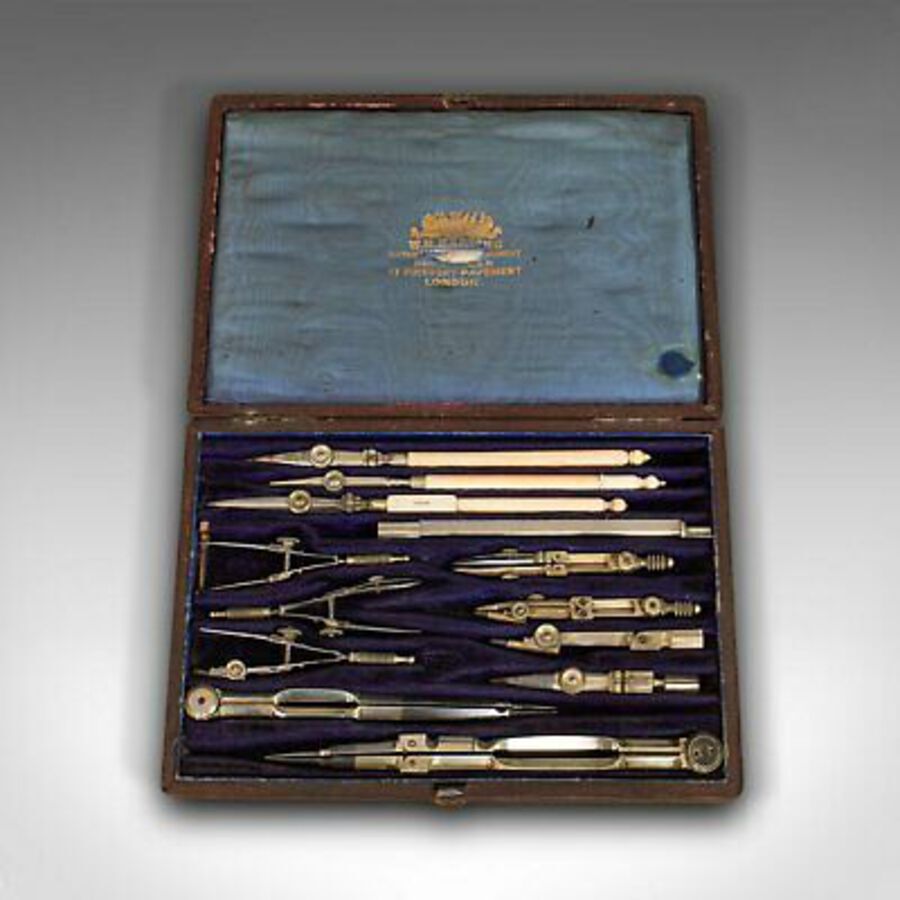 Antique Antique Technical Drawing Set, Cartographer, Architect, Harling of London, 1900