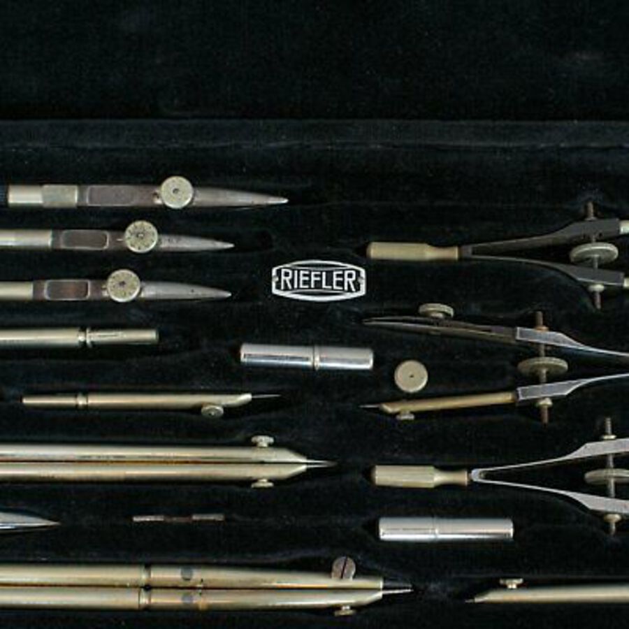 Antique Vintage Draughtsman's Set, German, Drawing Instruments, Riefler, Circa 1950