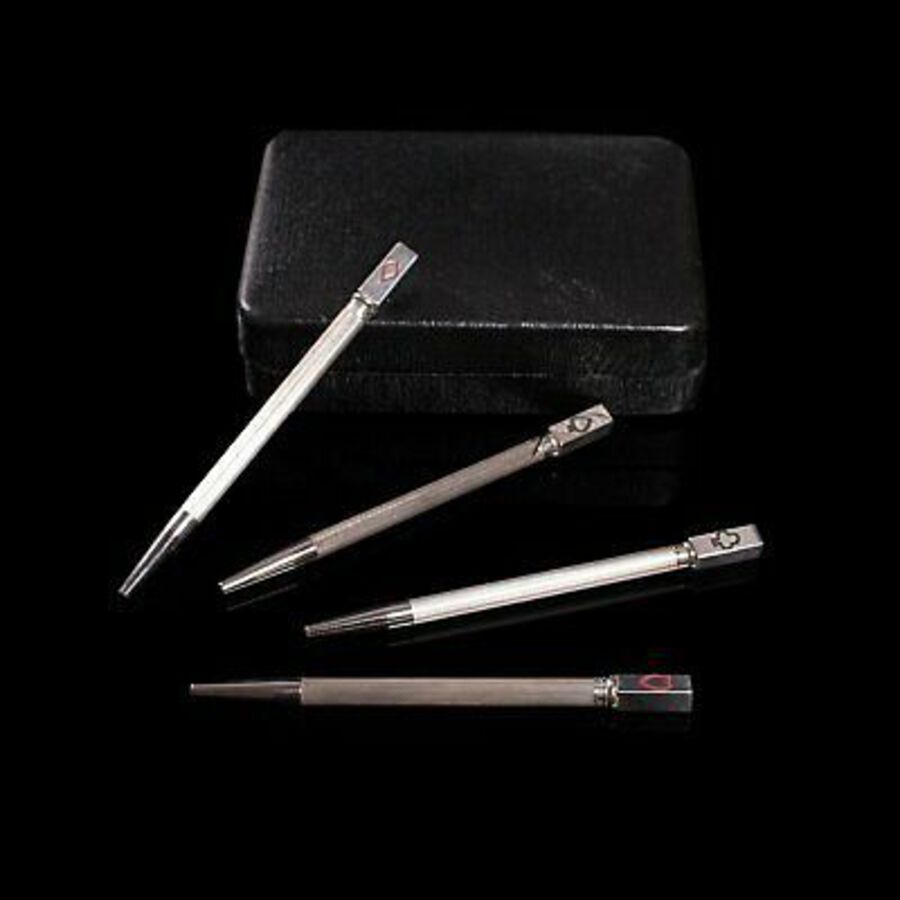 Antique Vintage Set Of Bridge Pencils, English, Sterling Silver, Games, Mid 20th Century