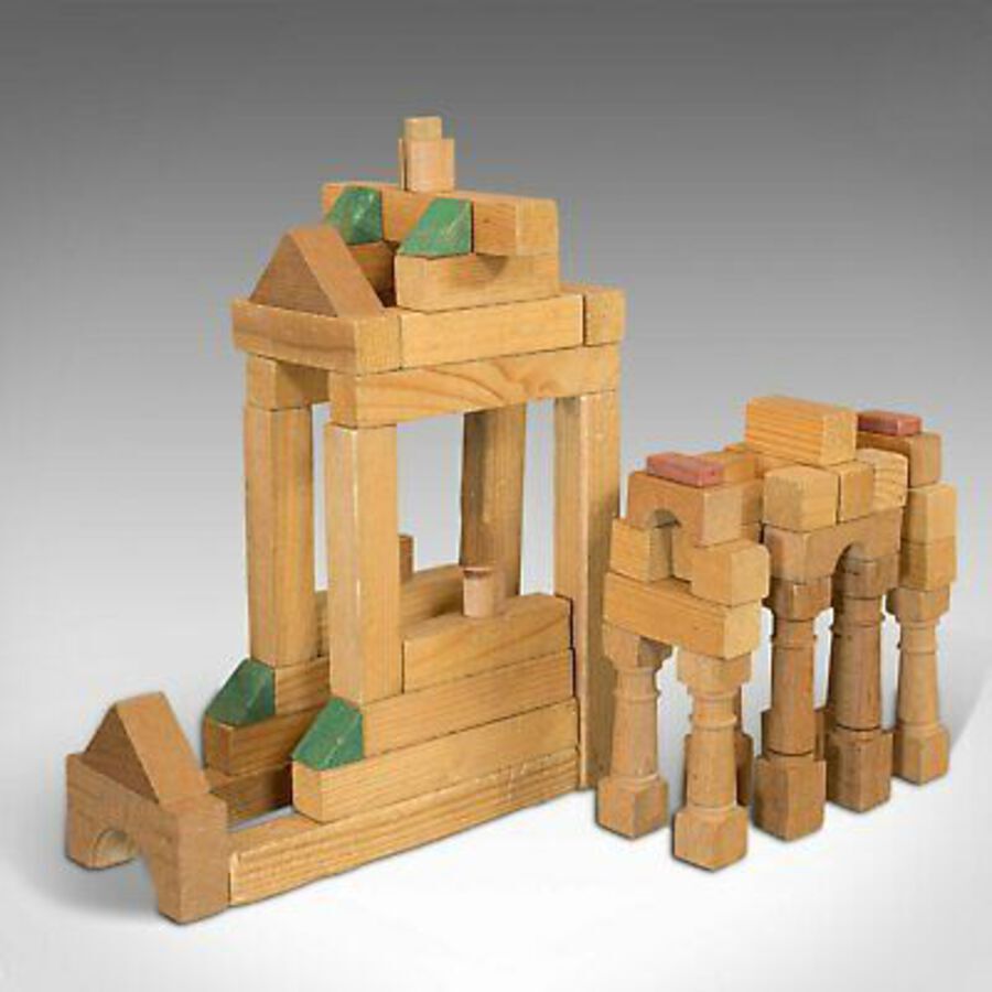 Antique Antique Building Block Set, German, Pine, Froebel, Toy Box, Edwardian, C.1910