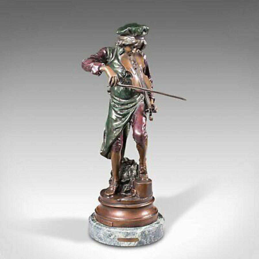 Antique Tall Vintage Violinist Statue, Continental, Bronze, Male Figure, After Gaudez