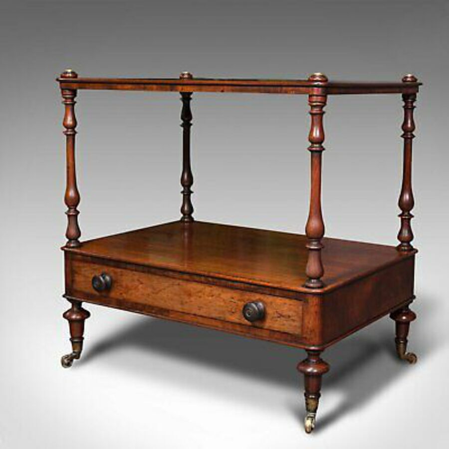 Antique Antique Two Tier Side Table, Mahogany Whatnot, Regency Canterbury, Display Stand