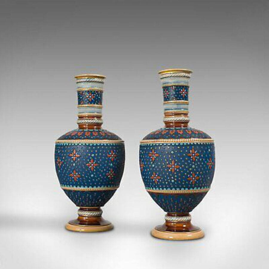 Antique Pair of Antique Decorative Vases, German, Ceramic, Villeroy & Boch, Victorian