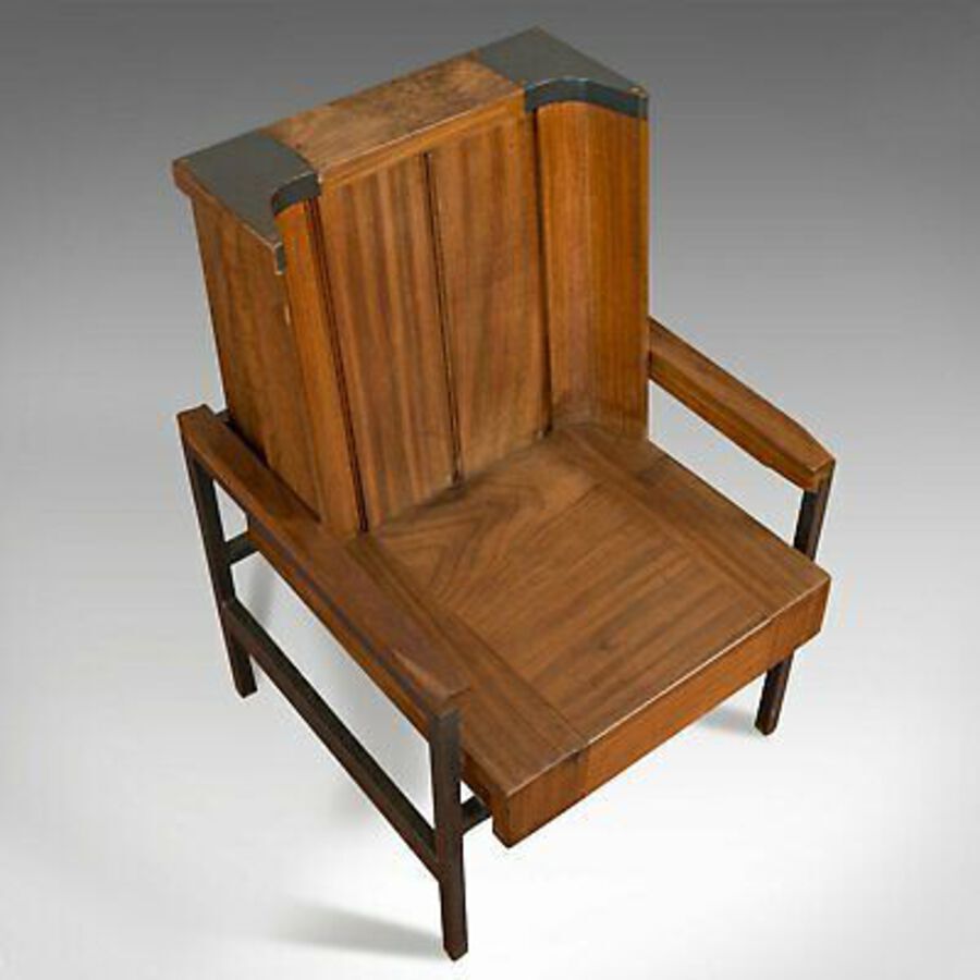 Antique Vintage Arm Chair, English, Teak, Wing-back, Seat, Modernist Taste, 20th Century