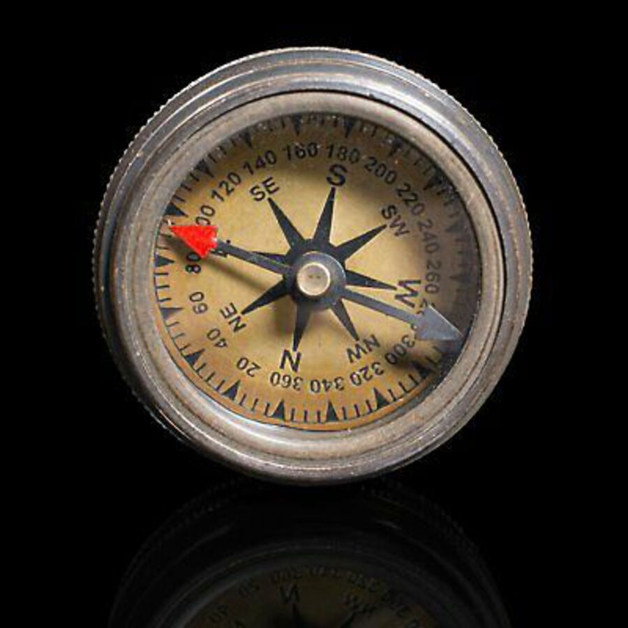 Antique Vintage Pocket Compass, English, Brass, Navigation Instrument, Late 20th Century
