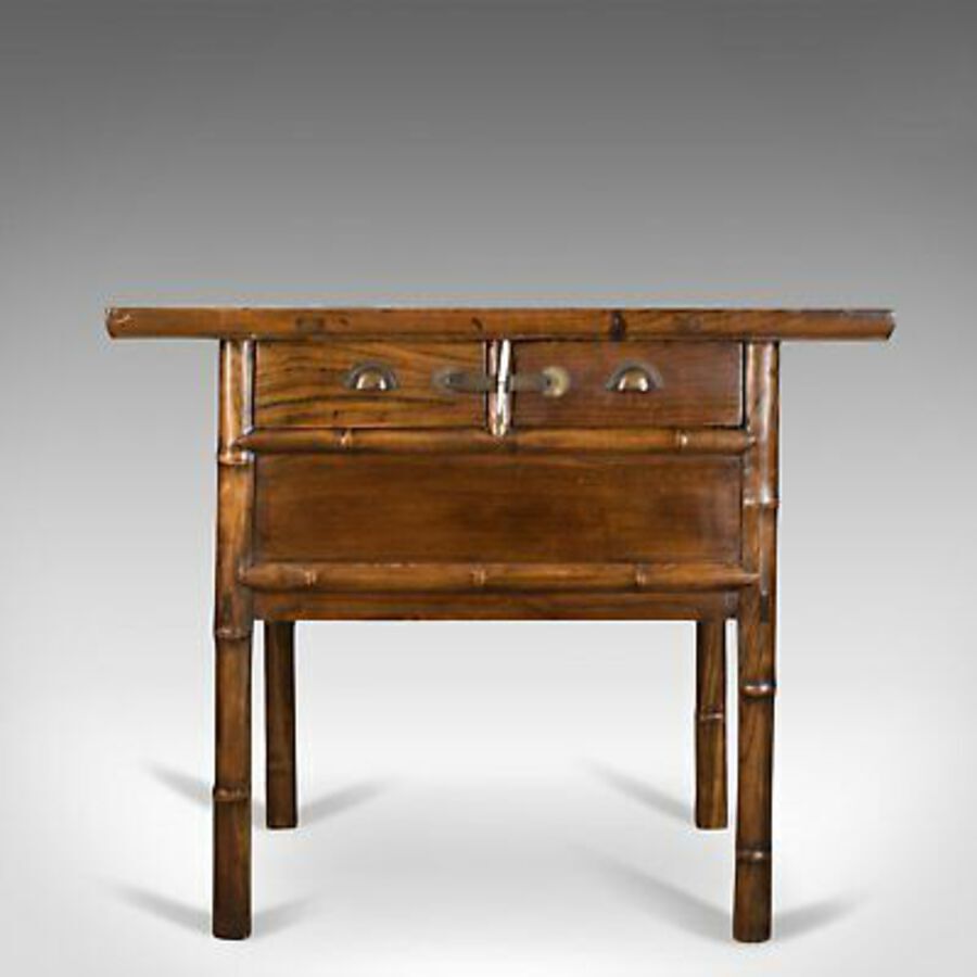 Antique Oriental Side Table, Chinese Elm Cabinet, Late 20th Century