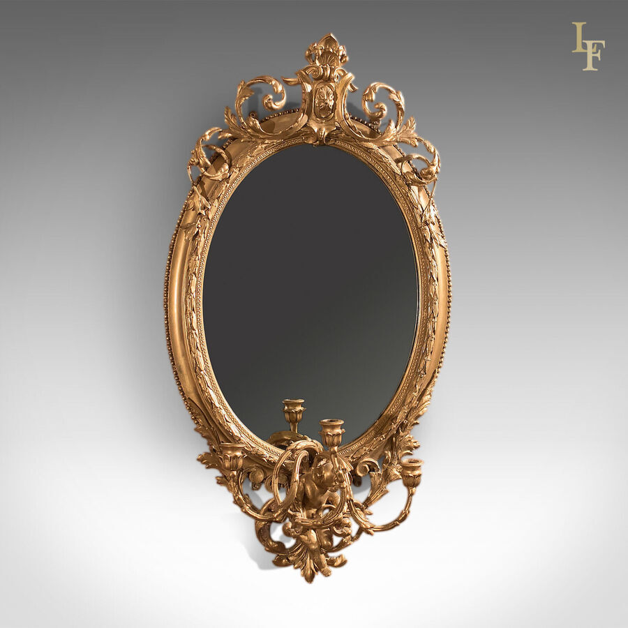 Antique Antique Girandole Gilt Gesso Mirror, Wall, Vanity, Rococco, Late Georgian c.1800