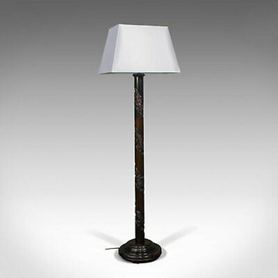 Antique Vintage Carved Standard Lamp, Oriental, Mahogany, Decorative, Light, Art Deco