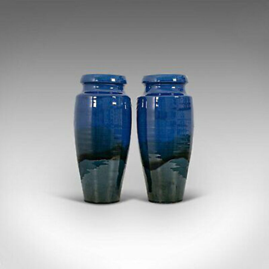 Antique Pair Of, Vintage Decorative Flower Vases, English, Ceramic, Hand Painted, C.1930