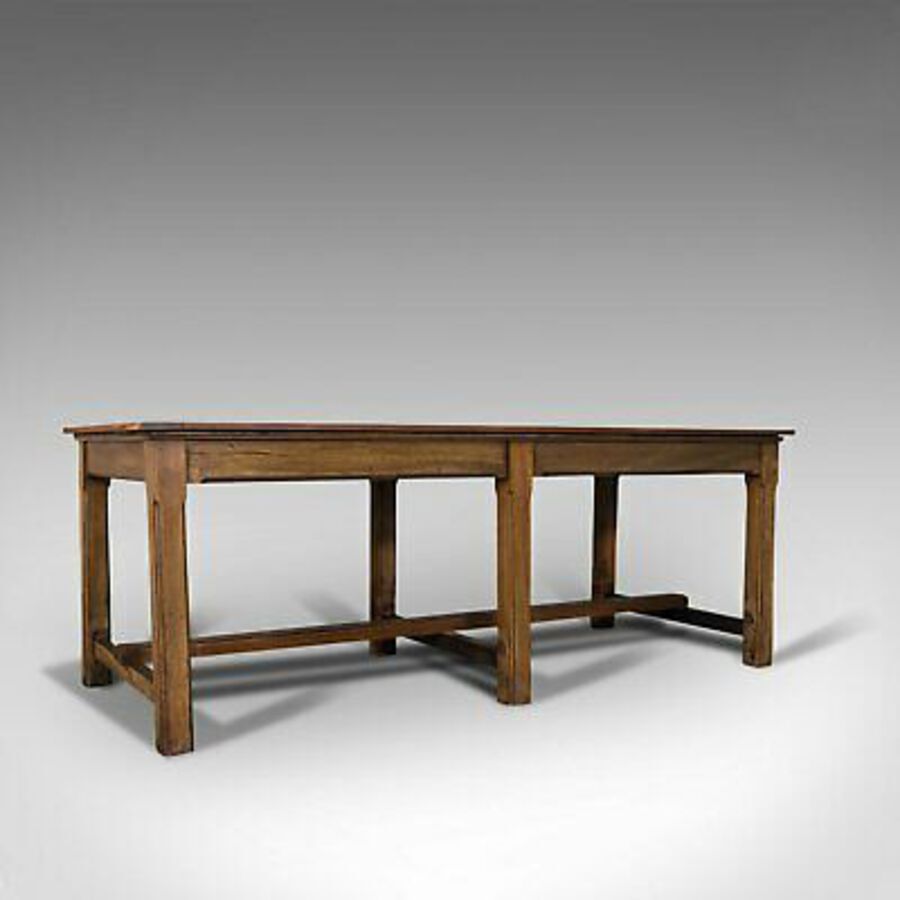 Large Antique Refectory Table, English, Teak, Mahogany, Dining, Industrial, 1900