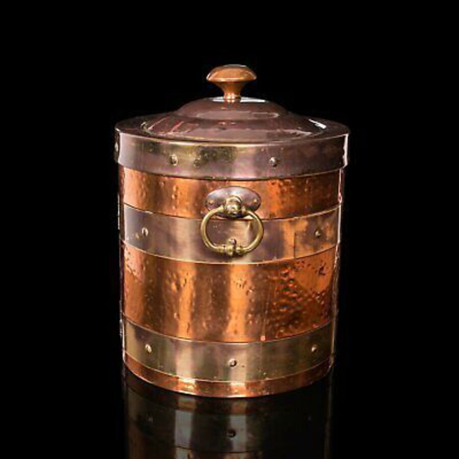 Antique Antique Fireside Bin, English, Copper, Brass, Decorative, Scuttle, Edwardian