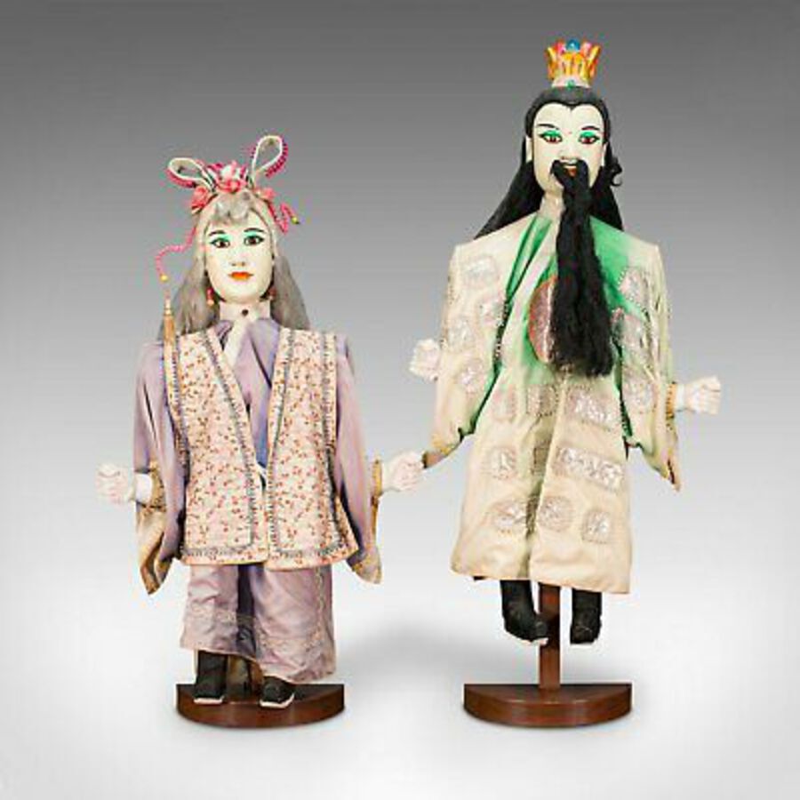 Antique Large Pair Of Vintage Opera Puppets, Oriental, Figure, Mid 20th Century, C.1950