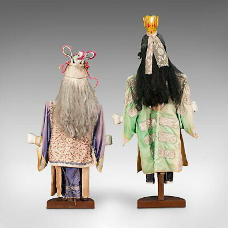 Antique Large Pair Of Vintage Opera Puppets, Oriental, Figure, Mid 20th Century, C.1950