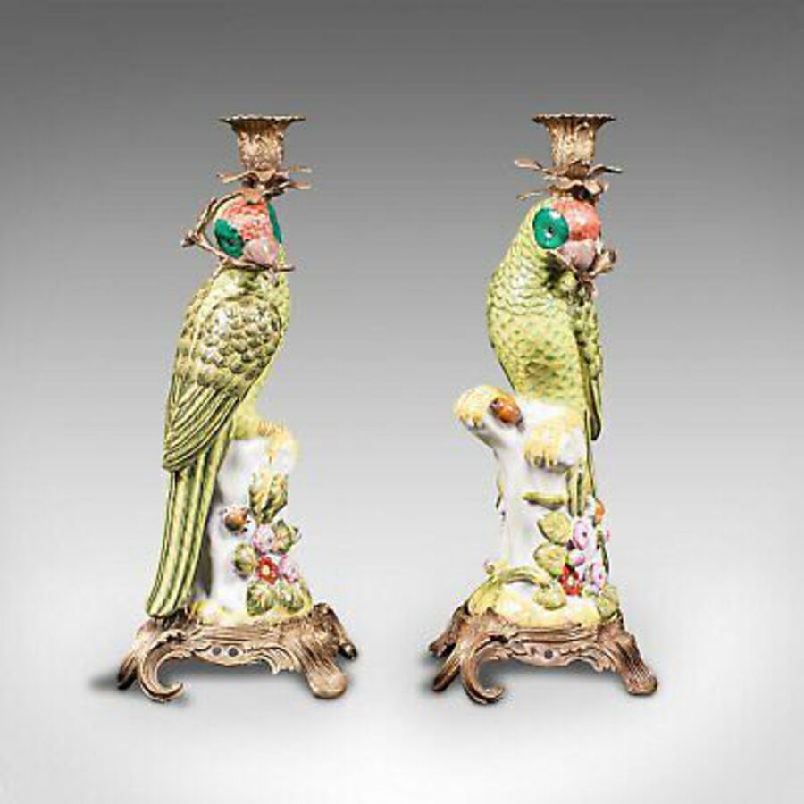 Antique Pair Of, Vintage Decorative Candlesticks, Oriental, Ceramic, Figure, Candelabra