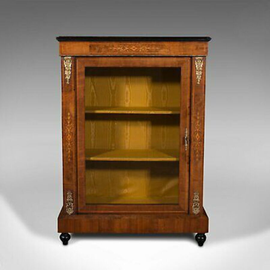 Antique Antique Pier Cabinet, English, Walnut, Inlay, Display Cupboard, Victorian, 1870