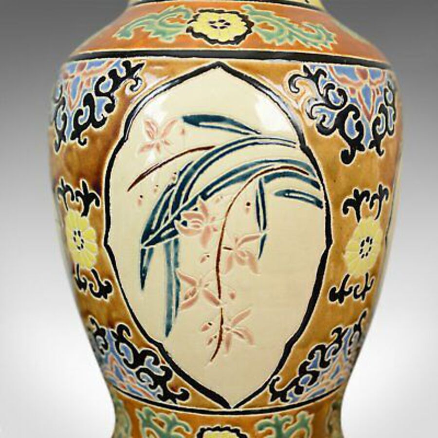 Antique Large Vase, Vintage, Oriental, Baluster, Panel Scenes, Late 20th Century