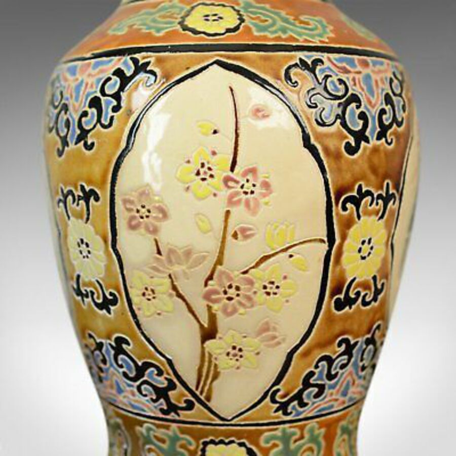 Antique Large Vase, Vintage, Oriental, Baluster, Panel Scenes, Late 20th Century