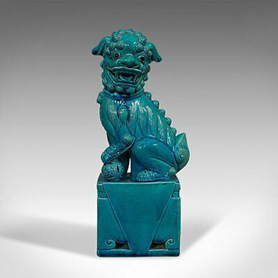 Antique Vintage Dog Statue, Oriental, Ceramic, Dog of Fo, Ornament, Art Deco, Circa 1950