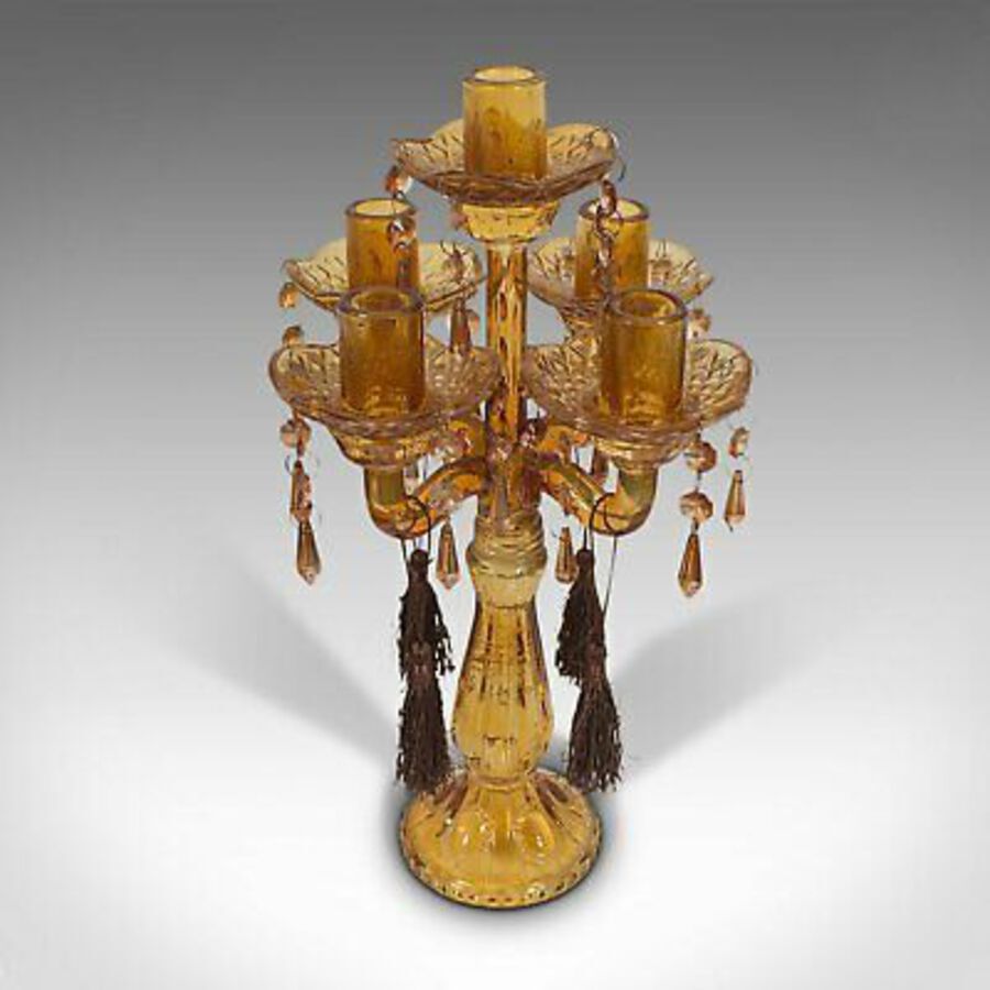 Antique Pair Of, Antique Candelabra, English, Glass, Candle Stand, Victorian, Circa 1890