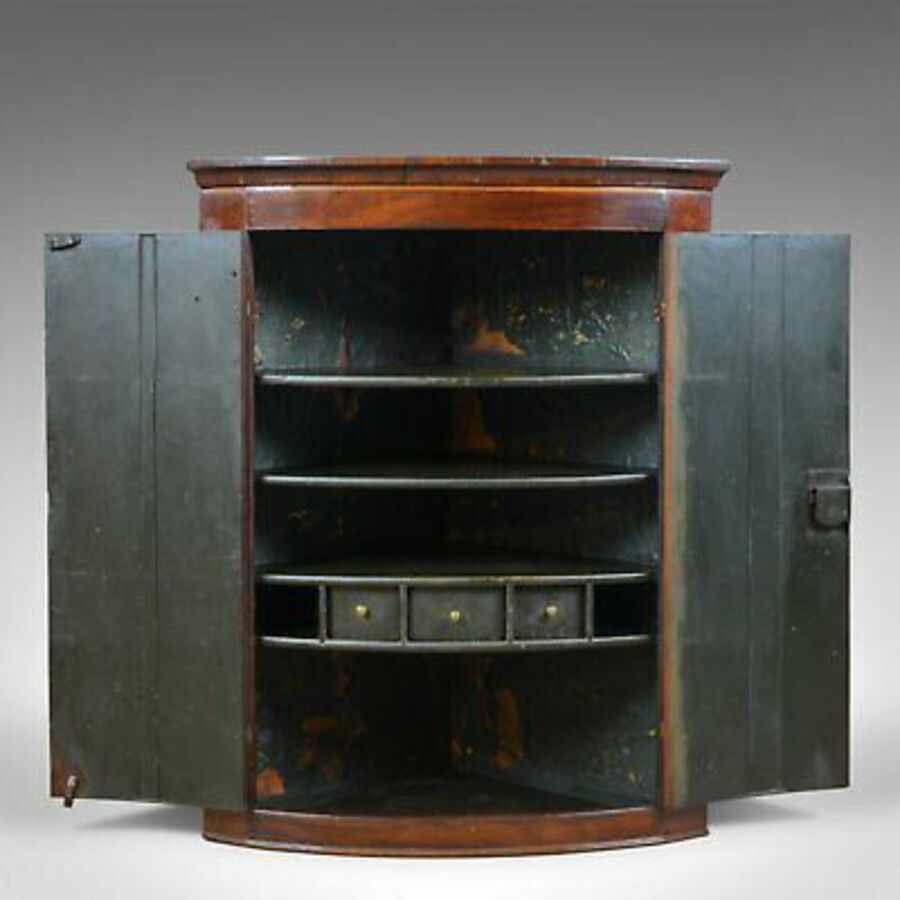 Antique Antique Corner Cabinet, Late Georgian, Bow Fronted, Mahogany, Hanging, c.1800