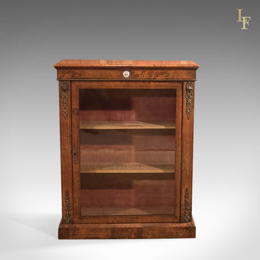 Antique Antique Pier Cabinet, Burr Walnut Glazed Cupboard, French Period Furniture c1880