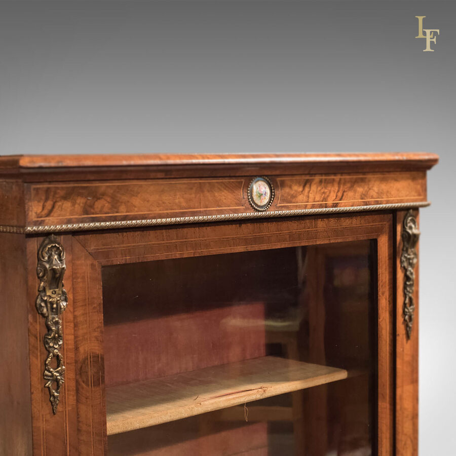 Antique Antique Pier Cabinet, Burr Walnut Glazed Cupboard, French Period Furniture c1880