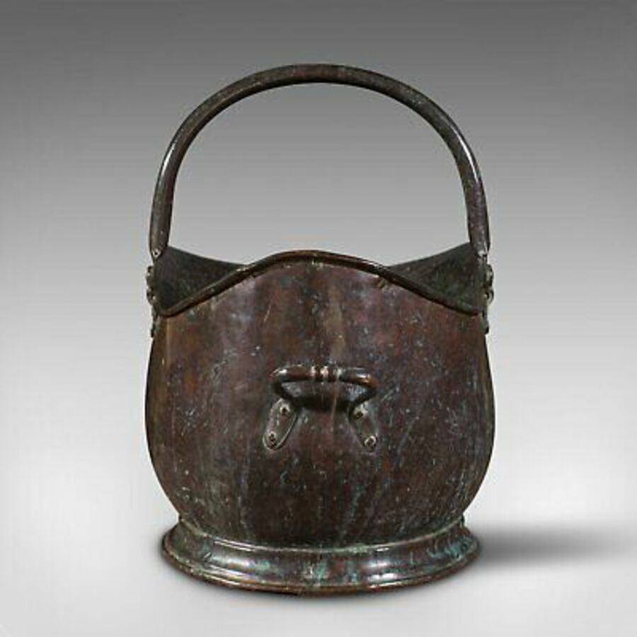 Antique Large Antique Coal Bucket, English, Weathered Copper, Fireside Scuttle, Georgian